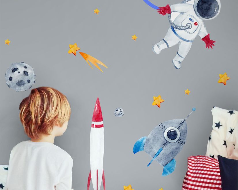 Stickers muraux espace aquarelle astronaute terre enfants