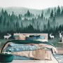 Misty Forest Landscape and Horned Deer Wallpaper Mural