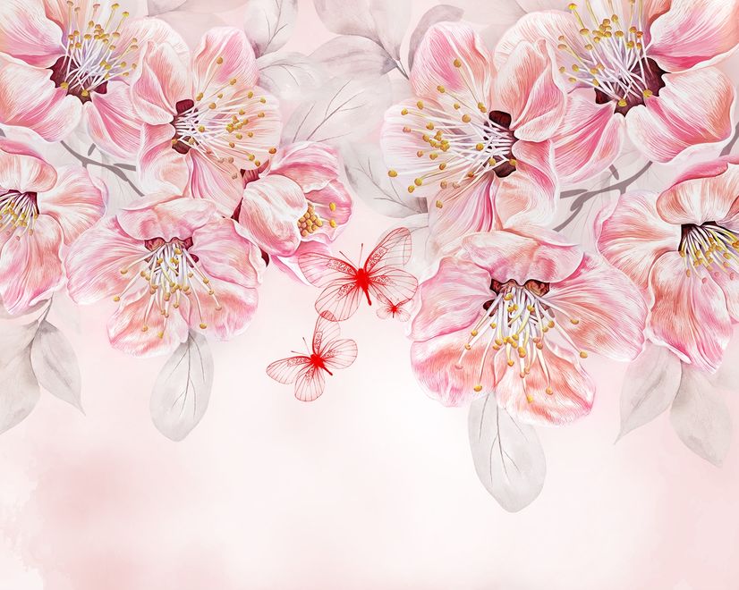 Cherry Blossom Vine Flowers Wallpaper Mural