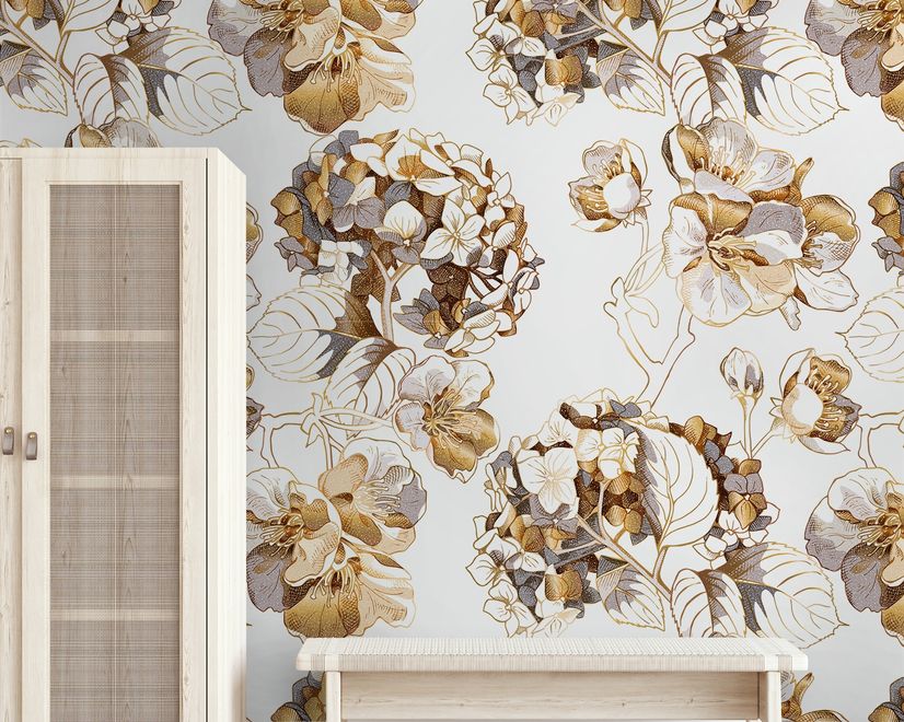 Whitish Floral Wallpaper Mural
