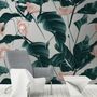 Pink Flower and Leaves Wallpaper Mural