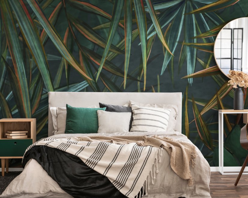 Dark Tropical Exotic Palm Leaf Wallpaper Mural