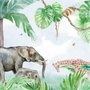 Kids Tropical Forest with Cute Safari Animals Wallpaper Mural