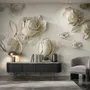3D Embossed Look Rose Sculpture Wallpaper Mural