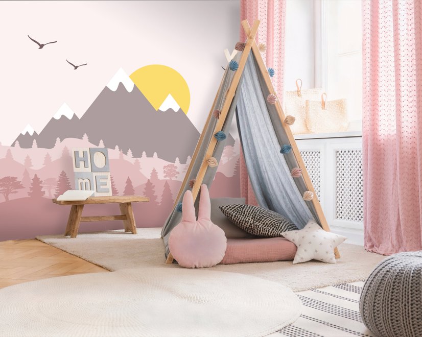 Kids Mountain Landscape with Trees Wallpaper Mural