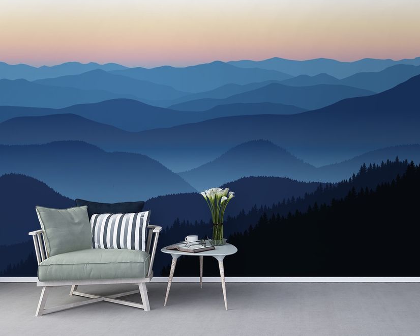 Mountain Silhouette at Sunset Wallpaper Mural