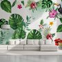 Papier peint panoramique fleurs mirabilis colorées et feuilles tropicales