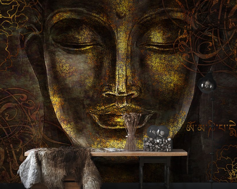 Buddhistische Kunst Gold Stil 3D Look Buddha Fototapete
