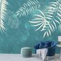 Papier peint panoramique blanc de feuilles tropicales