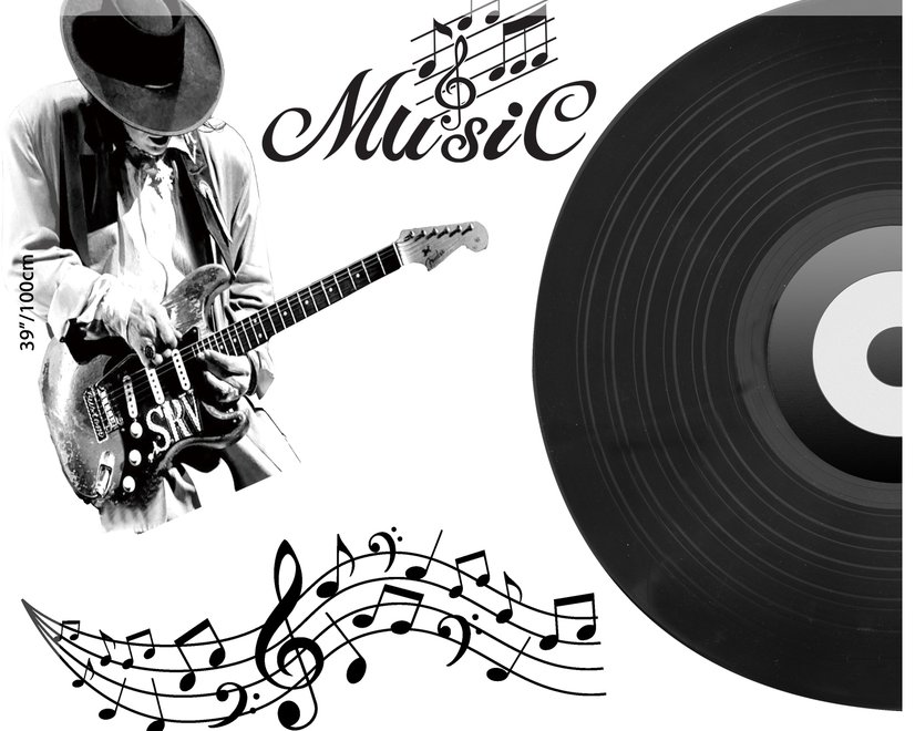Black Music Record and Rock Music Notes Wall Decal Sticker