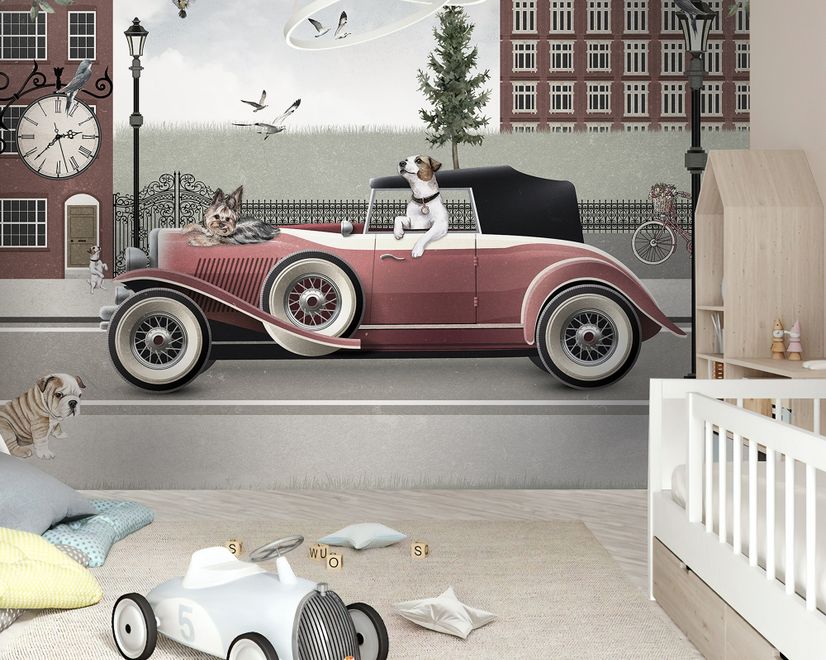 Cityscape with Doggies Wallpaper Mural