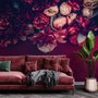 Papier peint bouquet de dahlia rouge et rose