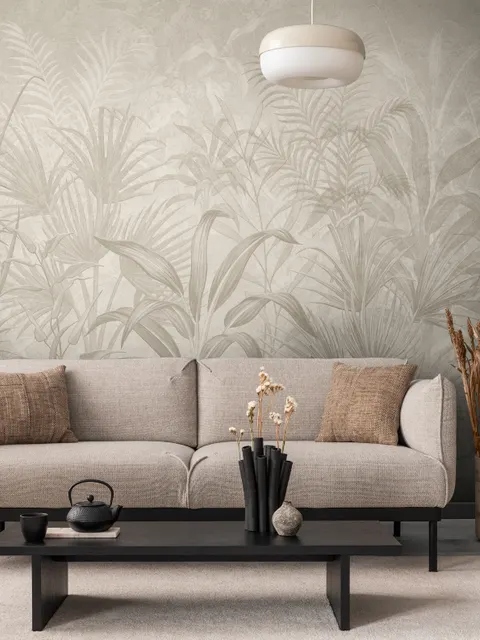 Monochrome Tropical Botanical Wallpaper Mural