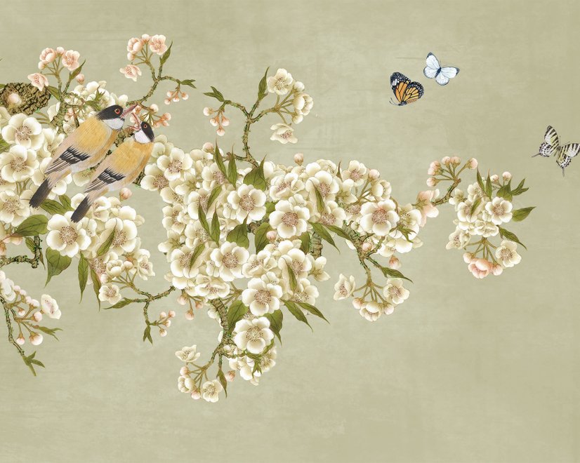 Creme Begonienblüte Floral Kunst Fototapete