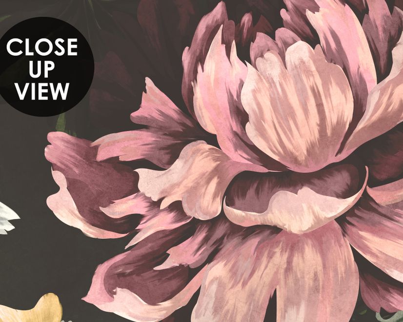 Dutch Flower Peony with Tulips Dark Floral Wallpaper Mural
