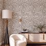 Greige botanical wallpaper with white watercolour flowers, buds, seed heads and acanthus leaves