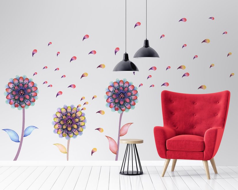 Aquarelle colorée Dahlia fleurs Stickers muraux Sticker