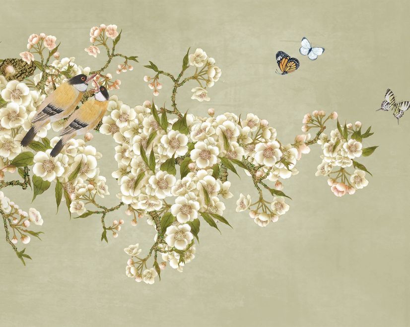 Cream Begonia Blossom Floral Art Wallpaper Mural