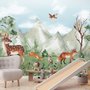 Niedliche Waldtiere mit Kinder-Berglandschaft Fototapete