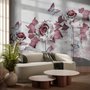 Papier peint panoramique floral avec petits papillons effet 3D