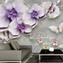 3D Embossed Look Purple Orchids Wallpaper Mural