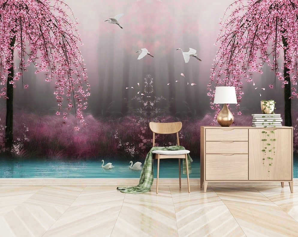 Pink Sakura Cherry Blossom Wallpaper Mural - Peel and Stick