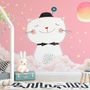 Cartoon Happy Cat on the Pink Clouds Wallpaper Mural