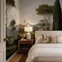 Vintage oil painting wallpaper of cypress trees, villas and a domed cathedral in an Italian landscape