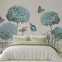 Light Blue Hydrangea Flowers and Butterflies Wallpaper Mural