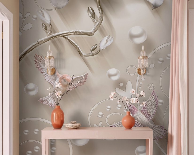 3D Look Florals with Pearls Lux Flowers Wallpaper Mural