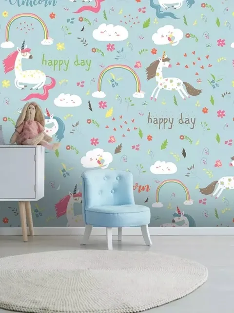 Cartoon Colorful Unicorns Wallpaper Mural