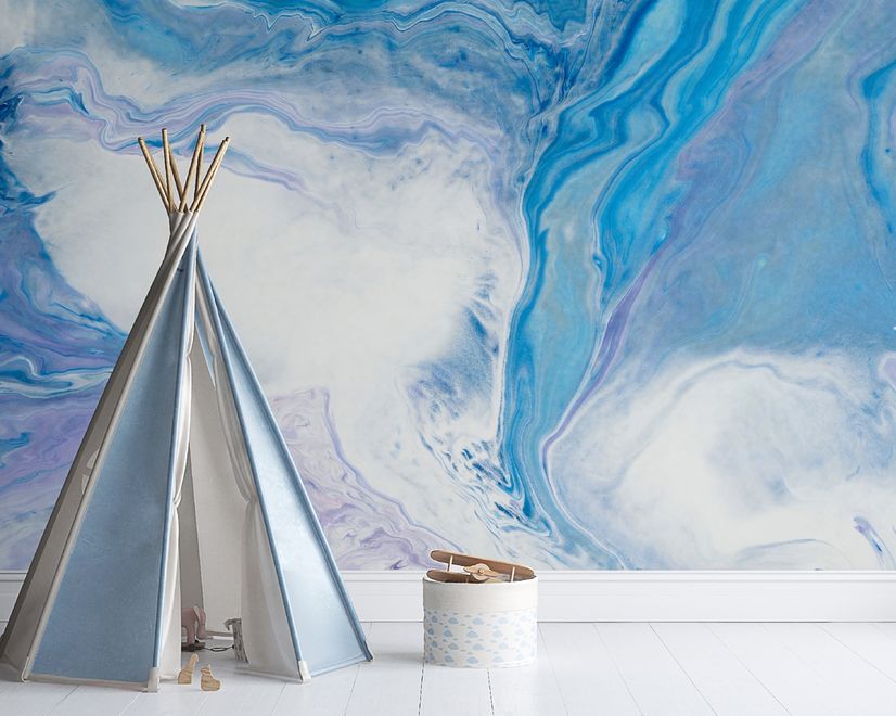 Abstract Turquoise Wave Pattern Wallpaper Mural