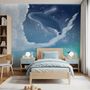 Cartoon Whale with Nightscape Wallpaper Mural