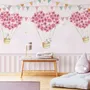 Flowery Hot Air Balloon with Rabbits Wallpaper Mural