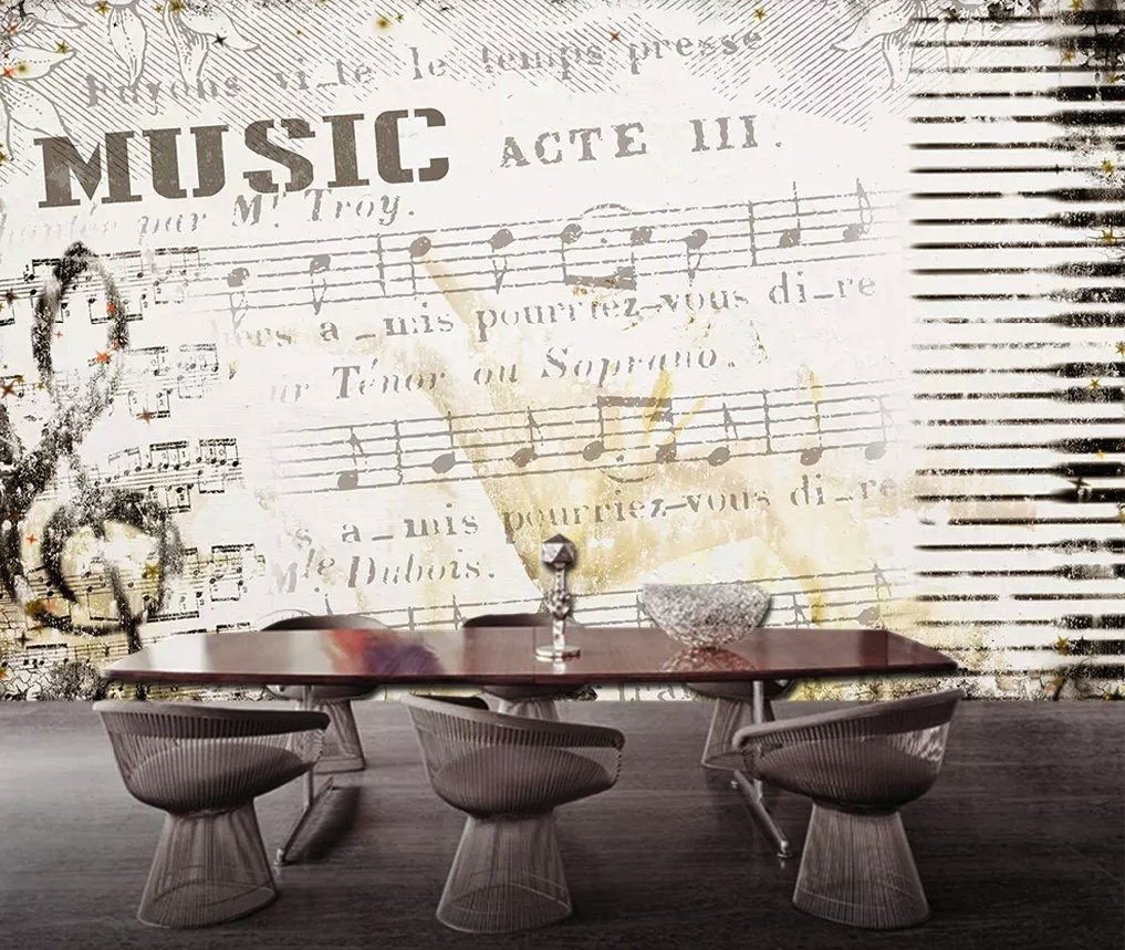 Nostalgic Beige Music Notes Wallpaper Mural - Peel and Stick