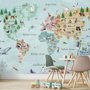 Papier peint panoramique aquarelle de la carte du monde pour les enfants
