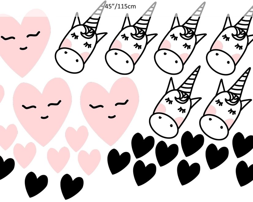 Licorne rose et petits cœurs Stickers muraux