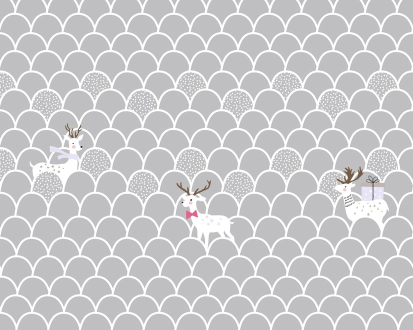Papier peint panoramique motif écailles grises cerf blanc enfants
