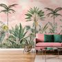 Papier peint panoramique panoramique aquarelle rose et tropicale
