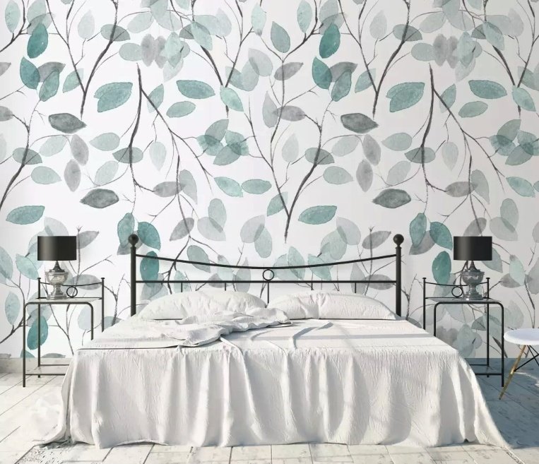 Blue Leaf Pattern Wallpaper Mural - Peel and Stick