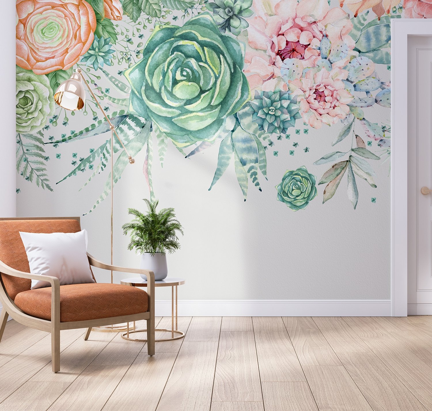 Nostalgic Soft Green Vine Floral Art Wallpaper Mural - Peel and Stick