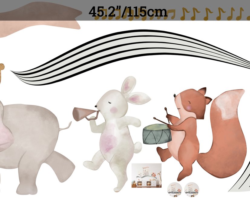 Cute Animals Singing on the Music Notes Wall Decal Sticker