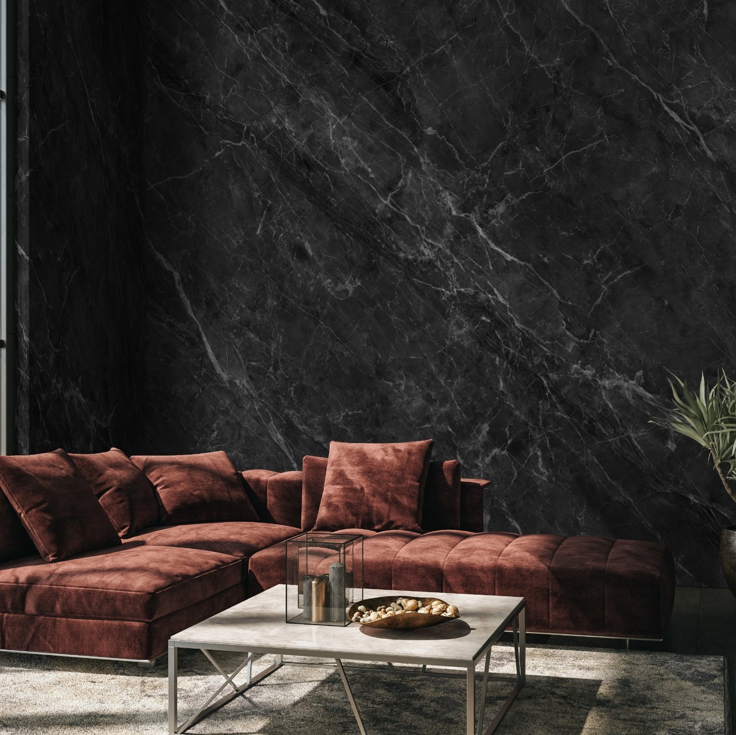 Dark Faux Marble Granite Slate Wallpaper Mural - Peel and Stick