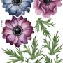 Watercolor Dark Blue Red Anemone Florals Wall Decal Sticker