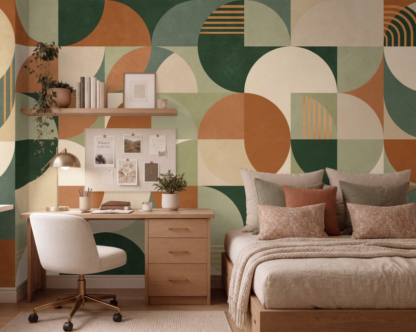 Retro Abstract Geometric Shapes Wallpaper Mural