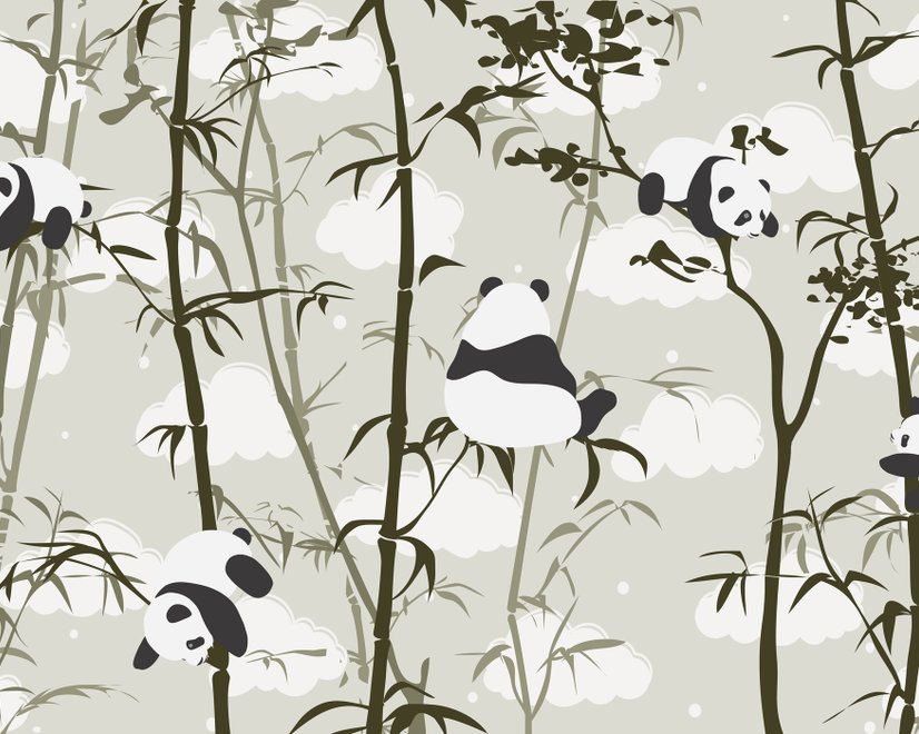 Papier peint panda mignon arbre bambou