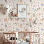 Papier Peint Panoramique Enfants avec Chiots et Fleurs Aquarelle