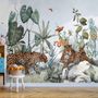Kids Watercolor Forest with Leopard Wild Animals Wallpaper Mural