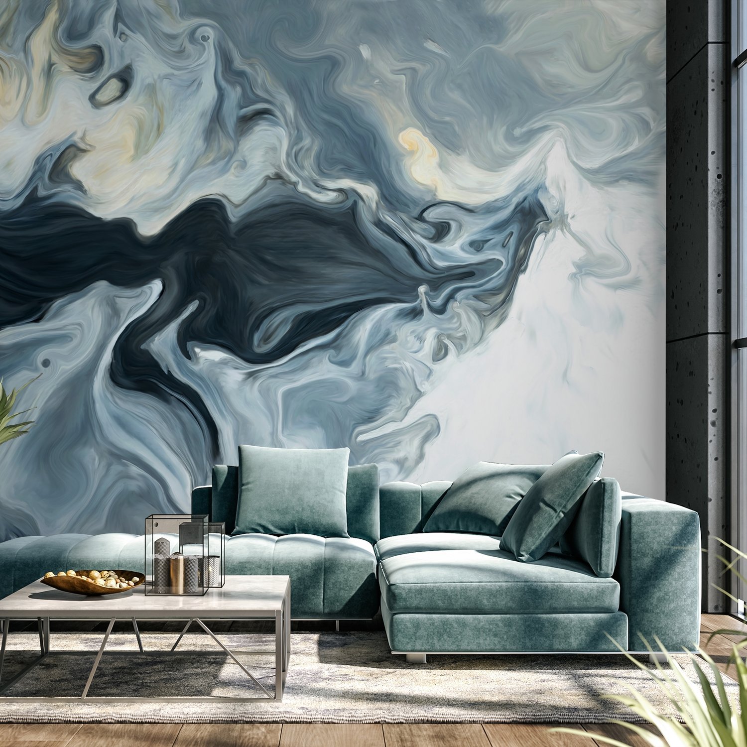 Abstract Watercolor Style Dark Marble Wallpaper Mural - Peel and Stick