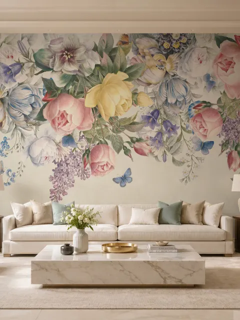 Vintage Colorful Floral Wallpaper Mural